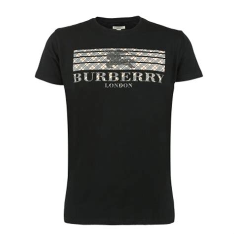 burberry men's black crew neck check graphic cotton t shirt